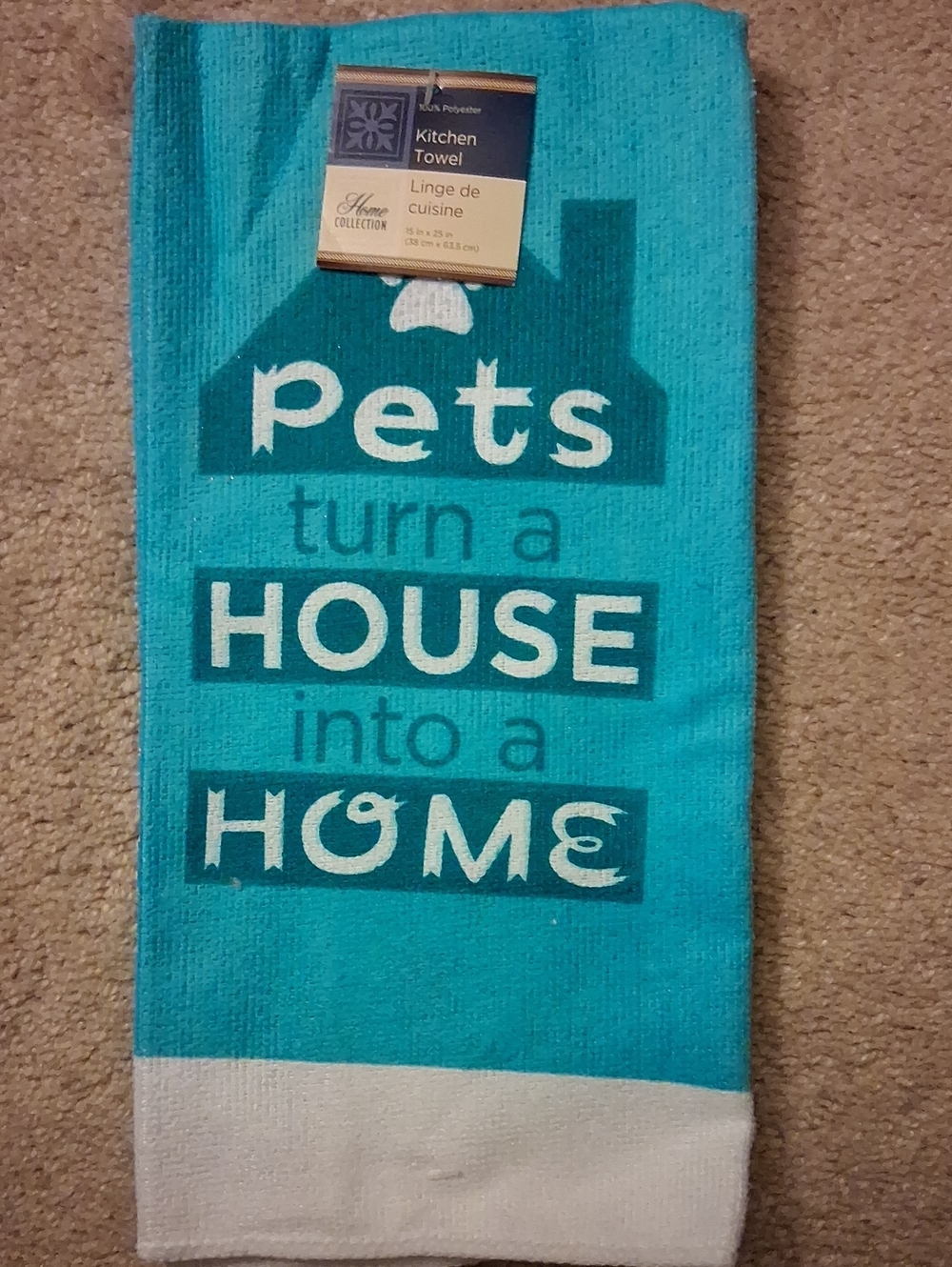 Home Collection Teal & White 'Pets Turn a House into a Home' Kitchen Towel